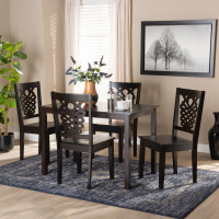 Baxton Studio Luisa-Dark Brown-5PC Dining Set Luisa Modern and Contemporary Transitional Dark Brown Finished Wood 5-Piece Dining Set